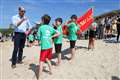 William joins volleyball game on popular Cornwall beach